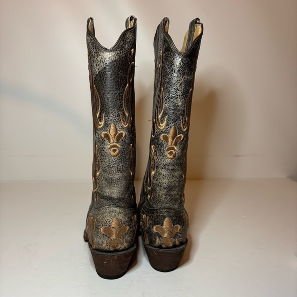 Tanner Mark Women’s Cowboy Boots Fleur-De-Lis Embroidered Crackle Sz 8 Made USA - Picture 8 of 10